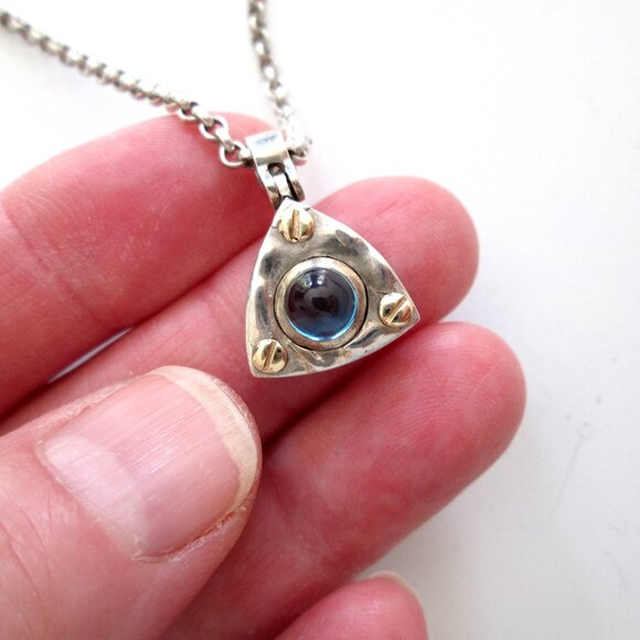 ✨💙 RARE IVAN DOBREN STERLING SILVER AND 14K GOLD BLUE TOPAZ PENDANT NECKLACE - Picture 4 of 16